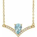 Genuine Aquamarine Necklace in 14 Karat Yellow Gold Aquamarine & .06 Carat Diamond 18