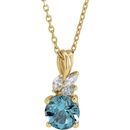 Genuine Aquamarine Necklace in 14 Karat Yellow Gold Aquamarine & 1/10 Carat Diamond 16-18