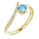 Genuine Aquamarine Ring in 14 Karat Yellow Gold Aquamarine & 1/10 Carat Diamond Bypass Ring