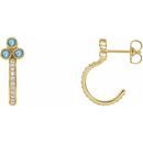 Genuine Aquamarine Earrings in 14 Karat Yellow Gold Aquamarine & 1/4 Carat Diamond J-Hoop Earrings