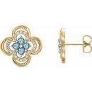 Genuine Aquamarine Earrings in 14 Karat Yellow Gold Aquamarine & 1/5 Carat Diamond Clover Earrings