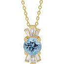 Genuine Aquamarine Necklace in 14 Karat Yellow Gold Aquamarine & 1/6 Carat Diamond 16-18