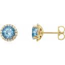 Genuine Aquamarine Earrings in 14 Karat Yellow Gold Aquamarine & 1/6 Carat Diamond Earrings