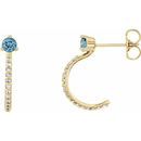 Genuine Aquamarine Earrings in 14 Karat Yellow Gold Aquamarine & 1/6 Carat Diamond Hoop Earrings