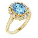 Genuine Aquamarine Ring in 14 Karat Yellow Gold Aquamarine & 1/6 Carat Diamond Ring