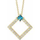 Genuine Aquamarine Necklace in 14 Karat Yellow Gold Aquamarine & 3/8 Carat Diamond 16-18