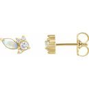 Fire Opal Earrings in 14 Karat Yellow Gold Australian Opal & 1/6 Carat Diamond Cluster Earrings