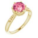 Genuine Topaz Ring in 14 Karat Yellow Gold Baby Pink Topaz & .06 Carat Diamond Ring