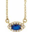 Genuine Sapphire Necklace in 14 Karat Yellow Gold Genuine Sapphire & .05 Carat Diamond Halo-Style 16