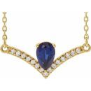 Genuine Sapphire Necklace in 14 Karat Yellow Gold Genuine Sapphire & .06 Carat Diamond 16