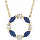 Genuine Sapphire Necklace in 14 Karat Yellow Gold Genuine Sapphire & 1/10 Carat Diamond Circle 18