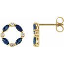 Genuine Sapphire Earrings in 14 Karat Yellow Gold Genuine Sapphire & 1/10 Carat Diamond Circle Earrings