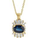 Genuine Sapphire Necklace in 14 Karat Yellow Gold Genuine Sapphire & 1/3 Carat Diamond 16-18