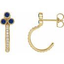 Genuine Sapphire Earrings in 14 Karat Yellow Gold Genuine Sapphire & 1/4 Carat Diamond J-Hoop Earrings
