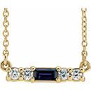 Genuine Sapphire Necklace in 14 Karat Yellow Gold Genuine Sapphire & 1/5 Carat Diamond 16