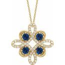 Genuine Sapphire Necklace in 14 Karat Yellow Gold Genuine Sapphire & .17 Carat Diamond Clover 18