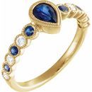 Genuine Sapphire Ring in 14 Karat Yellow Gold Genuine Sapphire & 1/6 Carat Diamond Ring