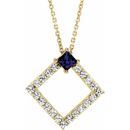 Genuine Sapphire Necklace in 14 Karat Yellow Gold Genuine Sapphire & 3/8 Carat Diamond 16-18