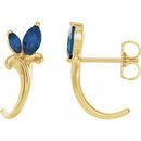 Genuine Sapphire Earrings in 14 Karat Yellow Gold Genuine Sapphire Floral-Inspired J-Hoop Earrings