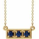 Genuine Sapphire Necklace in 14 Karat Yellow Gold Genuine Sapphire Three-Stone Granulated Bar 16-18