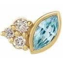 14 Karat Yellow Gold Blue Zircon & .03 Carat Weight Diamond Right Earring
