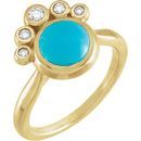 Genuine Turquoise Ring in 14 Karat Yellow Gold Genuinebird Turquoise & .125 Carat Diamond Ring