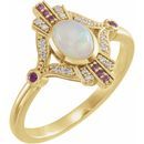 Natural Opal Ring in 14 Karat Yellow Gold Cabochon Ethiopian Opal, Pink Sapphire & .06 Carat Diamond Ring