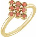 Pink Coral Ring in 14 Karat Yellow Gold Cabochon Pink Coral & .02 Carat Diamond Ring