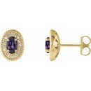 Genuine Chatham Created Alexandrite Earrings in 14 Karat Yellow Gold Chatham Created Alexandrite & 1/8 Carat Diamond Halo-Style Earrings