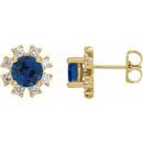Created Sapphire Earrings in 14 Karat Yellow Gold Chatham Created Genuine Sapphire & 1/2 Carat Diamond Earrings