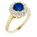 Genuine Created Sapphire Ring in 14 Karat Yellow Gold Chatham Created Genuine Sapphire & 1/2 Carat Diamond Ring