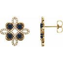 Created Sapphire Earrings in 14 Karat Yellow Gold Chatham Created Genuine Sapphire & 1/4 Carat Diamond Earrings