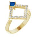 Genuine Sapphire Ring in 14 Karat Yellow Gold Chatham Created Genuine Sapphire & 1/5 Carat Diamond Geometric Ring