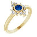 Genuine Chatham Created Sapphire Ring in 14 Karat Yellow Gold Chatham Created Genuine Sapphire & 1/5 Carat Diamond Ring