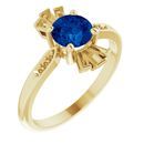Genuine Created Sapphire Ring in 14 Karat Yellow Gold Chatham Created Genuine Sapphire & 1/6 Carat Diamond Ring