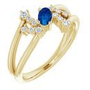 Genuine Chatham Created Sapphire Ring in 14 Karat Yellow Gold Chatham Created Genuine Sapphire & 1/8 Carat Diamond Bypass Ring
