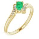 Genuine Chatham Created Emerald Ring in 14 Karat Yellow Gold Chatham Created Emerald & .04 Carat Diamond Ring