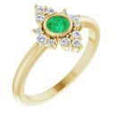Genuine Chatham Created Emerald Ring in 14 Karat Yellow Gold Chatham Created Emerald & 1/5 Carat Diamond Ring