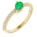 Genuine Chatham Created Emerald Ring in 14 Karat Yellow Gold Chatham Created Emerald & 1/6 Carat Diamond Ring
