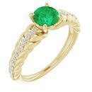 Genuine Chatham Created Emerald Ring in 14 Karat Yellow Gold Chatham Created Emerald & 1/8 Carat Diamond Ring