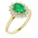 Genuine Chatham Created Emerald Ring in 14 Karat Yellow Gold Chatham Created Emerald & 3/8 Carat Diamond Ring