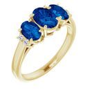 Genuine Created Sapphire Ring in 14 Karat Yellow Gold Chatham Lab-Created Genuine Sapphire & .05 Carat Diamond Ring