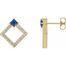 Created Sapphire Earrings in 14 Karat Yellow Gold Chatham Lab-Created Genuine Sapphire & 1/3 Carat Diamond Earrings