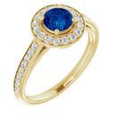 Genuine Chatham Created Sapphire Ring in 14 Karat Yellow Gold Chatham Lab-Created Genuine Sapphire & 1/3 Carat Diamond Ring