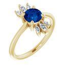 Genuine Chatham Created Sapphire Ring in 14 Karat Yellow Gold Chatham Lab-Created Genuine Sapphire & 1/4 Carat Diamond Ring