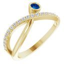 Genuine Chatham Created Sapphire Ring in 14 Karat Yellow Gold Chatham Lab-Created Genuine Sapphire & 1/5 Carat Diamond Ring