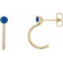 Created Sapphire Earrings in 14 Karat Yellow Gold Chatham Lab-Created Genuine Sapphire & 1/6 Carat Diamond Hoop Earrings