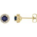 Created Sapphire Earrings in 14 Karat Yellow Gold Chatham Lab-Created Genuine Sapphire & 1/6 Diamond Earrings