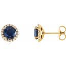 Created Sapphire Earrings in 14 Karat Yellow Gold Chatham Lab-Created Genuine Sapphire & 1/8 Carat Diamond Earrings