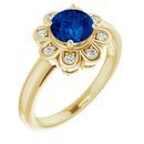 Genuine Chatham Created Sapphire Ring in 14 Karat Yellow Gold Chatham Lab-Created Genuine Sapphire & 1/8 Carat Diamond Ring